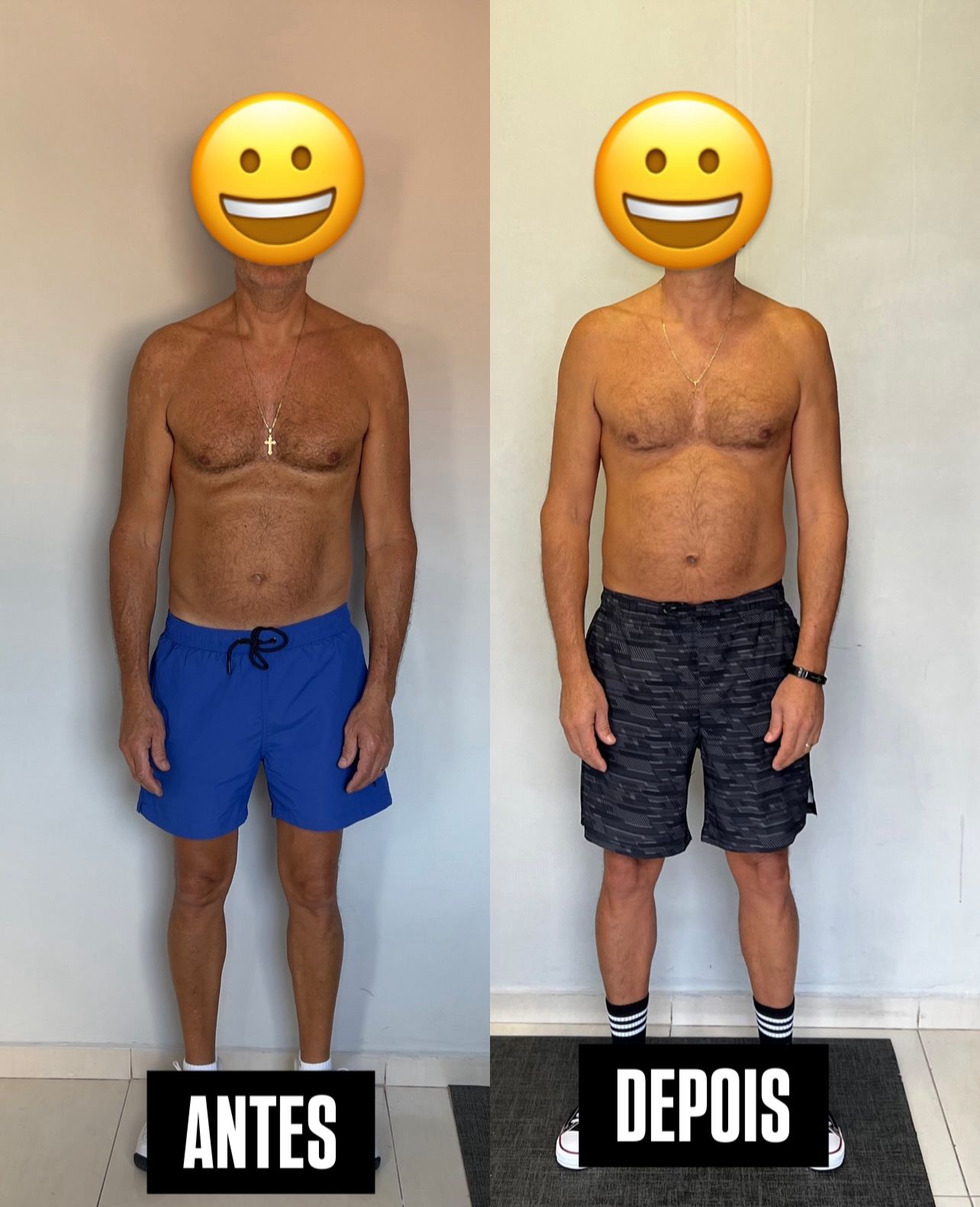 Transformação real de aluno, Corpo inteiro, frente